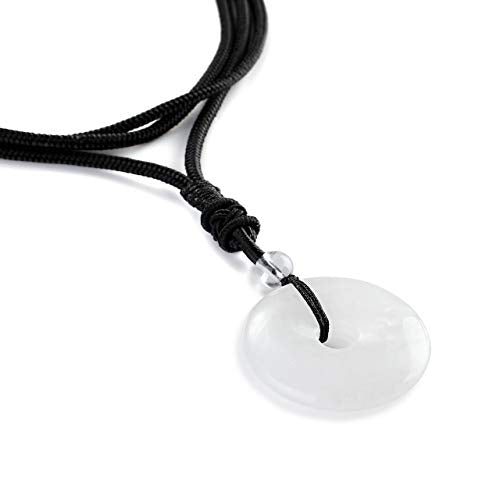 Jovivi 30mm Circle Donut Healing Crystals Necklace Natural Semi-Precious Chakra Gemstone Stone Amulet Lucky Coin Donuts Charm Protection Quartz Reiki Pendant Necklace for Men Women Adjustable Rope - color: Clear Quartz Crystal