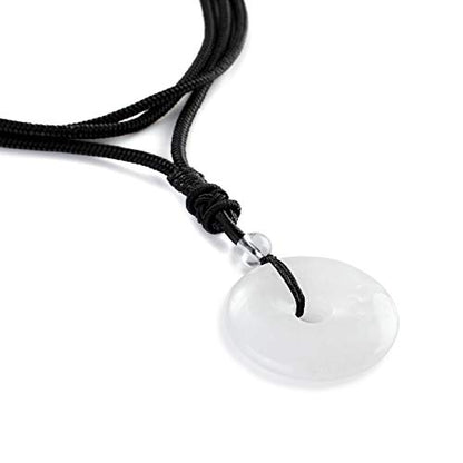 Jovivi 30mm Circle Donut Healing Crystals Necklace Natural Semi-Precious Chakra Gemstone Stone Amulet Lucky Coin Donuts Charm Protection Quartz Reiki Pendant Necklace for Men Women Adjustable Rope - color: Clear Quartz Crystal