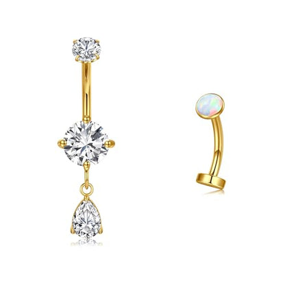 VCMART Belly Button Ring Belly Button Piercing Belly Rings Dangle Belly Button Rings Surgical Steel Clicker Floating Belly Button Rings for Women 14G Silver Gold Belly Navel Piercings Jewelry - color: C4 -2pcs, gold