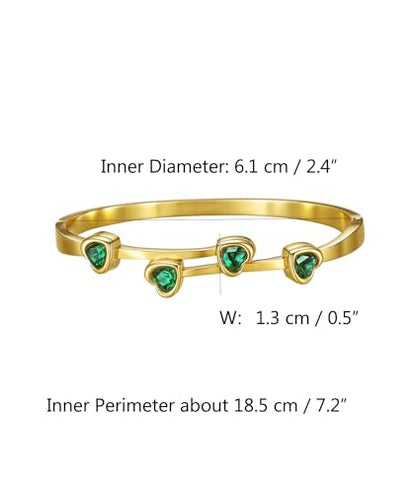 hotoo Gold Plated Bangle Bracelet for Women - style: Green Zircon Heart