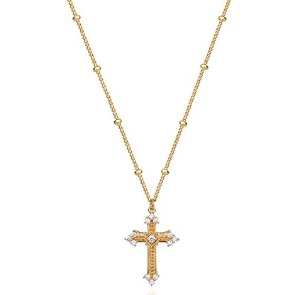Fettero Cross Necklace for Women Faith Pendant 14K Plated Dainty Chain Necklaes Minimalist Simple Tiny God Lords Prayer Religious Jewelry - style: 13Pcs CZ Cross