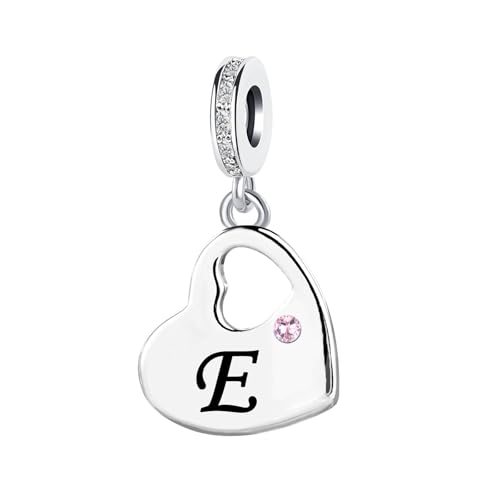 KunBead Initial A-Z Letter Pink Heart Alphabet Birthday Dangle Love Charms Compatible with Pandora Charm Bracelet for Auntie Friend Sister Mom Daughter Nana Granddaughter Wife - style: Letter E