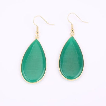 BaubleStar Natural Crystal Healing Stone Earrings Statement Teardrop Dangle Earrings for Women - color: Green