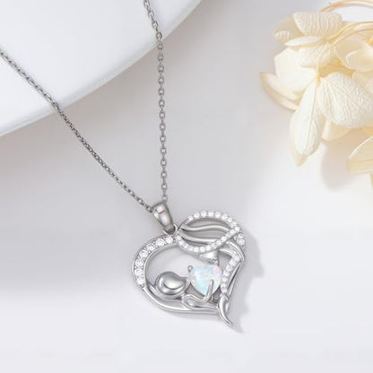 925 Sterling Silver Necklace Gifts for Women Crystal/Opal Jewelry Pendant Christmas Birthday Gift - style: Mother and Child
