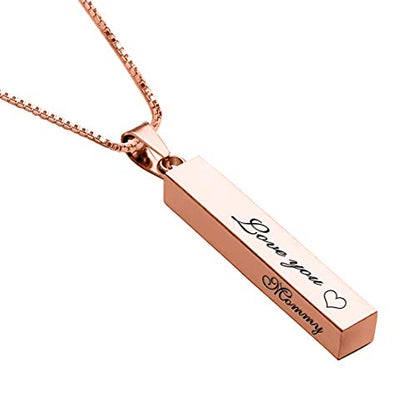 Personalized 3D Vertical Bar Necklace, Custom Necklace Engraved with Any Name Pendant Jewelry Mothers Day Gift - color: Rose Gold Bar+Box Chain