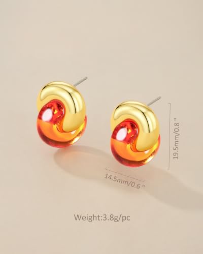 Small Twist Interlock Chunky 18K gold plated Gemstone Natural Stone (Brown, Green, Pink, White) Statement Earrings for Women by SNGIA, Dainty Love Knot Tiger Eye Amber Jade Tourmaline Bold Handmade Exaggerated Dome Retro Rounded Button Half Ball Trendy Bo