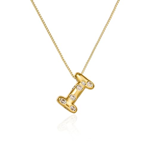 Cicy Bell Initial Necklace for Women 14k Gold Plated | Cubic Zirconia, Trendy, Personalized, Dainty Letter Pendant - color: I-Gold
