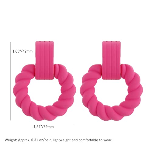RUOFFETA Rectangle Earrings for Women, Acrylic Square Earrings Twisted Geometric Statement Jewelry - color: Hot Pink Round