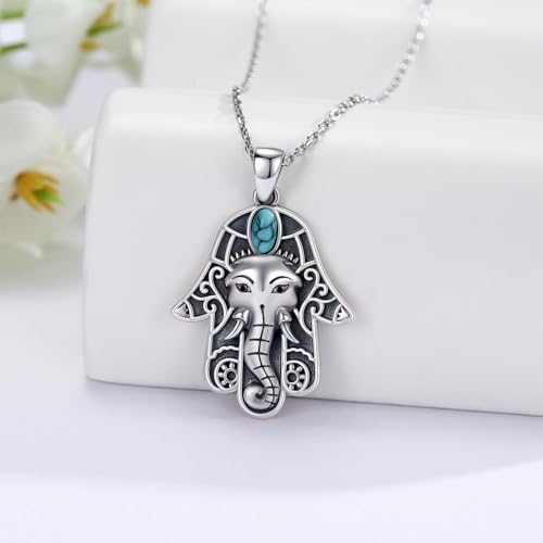 Hamsa Necklace 925 Sterling Silver Evil Eye/Lotus Flower/Star of David/Chai/Yin Yang Hamsa Hand Pendant Jewelry Hand of Fatima Gifts for Women - style: Hamsa Elephant