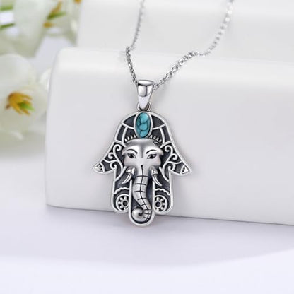 Hamsa Necklace 925 Sterling Silver Evil Eye/Lotus Flower/Star of David/Chai/Yin Yang Hamsa Hand Pendant Jewelry Hand of Fatima Gifts for Women - style: Hamsa Elephant