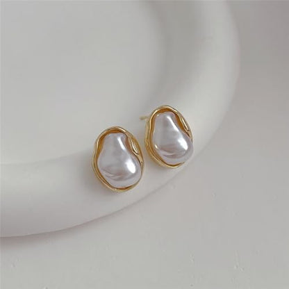Boho Pearl Statement Earrings for Women Irregular Pearl Earrings | Big Round Freshwater Pearls Bridal Gold Earring Beach Ocean Vacation Jewelry - style: B Style