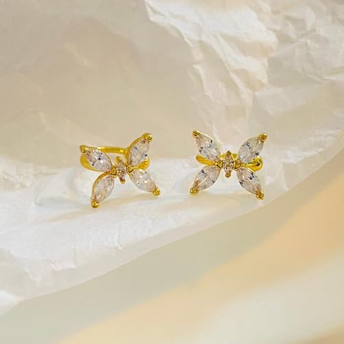 Ear Cuffs Earrings for Women Non Piercing Cartilage Cuff Wrap Clip on Earrings Trendy Pearl Rhinestone Tassel Chain Earrings Jewelry for Women - color: Butterfly Ear Cuff