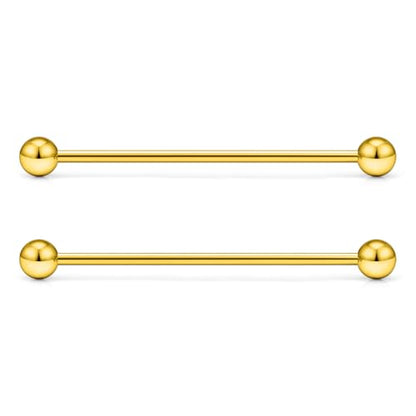 16G 14G Surgical Steel Tongue Rings Nipple Rings Industrial Piercing Jewelry Set Multi Size Straight Barbells 12mm 14mm 16mm 19mm 22mm 28mm 32mm 35mm 38mm 40mm 45mm for Women Men - color: goldtone, size: 14g,bar length 40mm