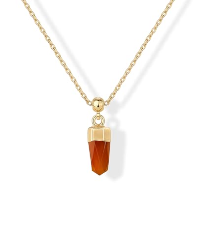 PAVOI Gemstone Charm Necklace for Women - 14K Gold Plated Pendant Necklaces | Dainty Gemstone Necklaces with Cute Charms Set and Adjustable Chain, Trendy Healing Crystal Pendants - style: Carnelian Crystal
