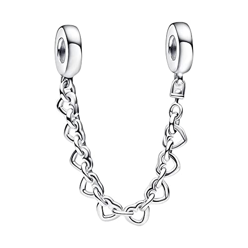 Love Heart Safety Chain Charm 925 Sterling Silver Pendant,Jewelry Beads Gifts for Women Bracelet&Necklace