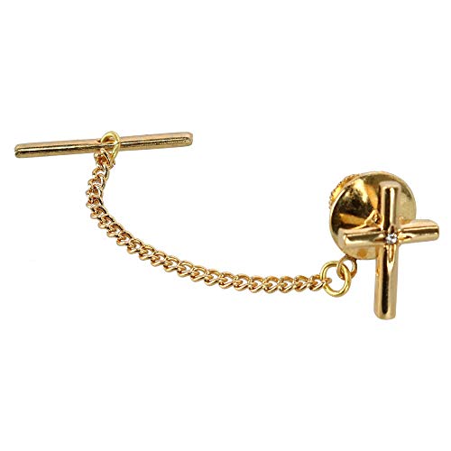 Men's Elegant Cross Tie Tack with Crystal Center for Formal Wear - color: Gold
