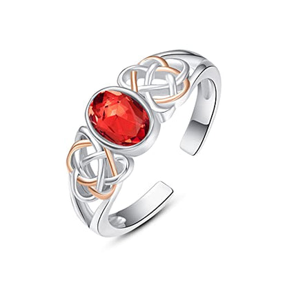 PRAYMOS 925 Sterling Silver Ring Birthstone Ring Turquoise Moss White Opal Ring for Women Celtic Knot Open Adjustable Thrumb Ring - color: Garnet