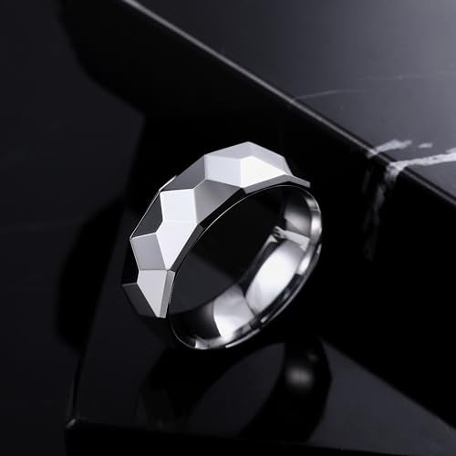 THREE KEYS JEWELRY Tungsten Wedding Band for Men Women Silver Hammered | 2mm, 8mm, Engagement Gift, Comfort Fit, Silver, Hammered - color: Silver 8mm A