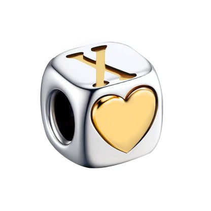 KunBead Initial A-Z Letter Gold Heart Alphabet Love Bead Birthday Charms Compatible with Pandora Charm Bracelet for Women - style: Letter X