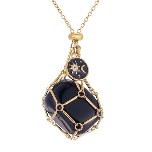 MIXJOY Black Obsidian Crystal Necklace for Women, Sun and Moon Celestial Pendant Protection Gift for Halloween Christmas - style: Large