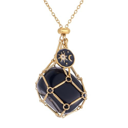 MIXJOY Black Obsidian Crystal Necklace for Women, Sun and Moon Celestial Pendant Protection Gift for Halloween Christmas - style: Large