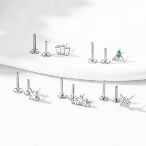 1pcs 16G 18G G23 Titanium Threadless Labret Studs Push-in Labret Lip Cluster Tragus Helix Conch Lobe Rook Cartilage Push Back Piercing Jewelry Earring - style: style-A 16G