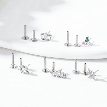 1pcs 16G 18G G23 Titanium Threadless Labret Studs Push-in Labret Lip Cluster Tragus Helix Conch Lobe Rook Cartilage Push Back Piercing Jewelry Earring - style: style-A 16G