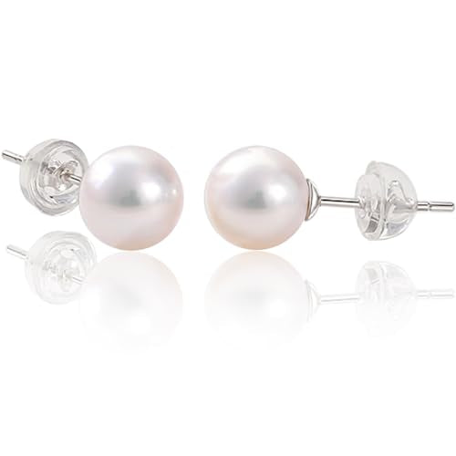 Valentine Gifts for Women Teen Girls, Small Round White Pearl Earrings,Handpicked AAAA Freshwater Pearl 4~7mm,Sterling Silver Stud Hypoallergenic Earrings For Women