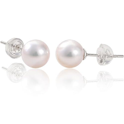 Valentine Gifts for Women Teen Girls, Small Round White Pearl Earrings,Handpicked AAAA Freshwater Pearl 4~7mm,Sterling Silver Stud Hypoallergenic Earrings For Women
