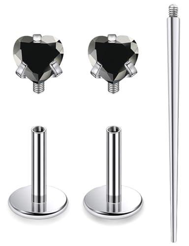 20G 18G 16G Astm F136 Titanium Internal Thread Flat Back Earrings Nose Studs Tragus Helix Conch Cartilage Lobe Earrings Medusa Labret Snake Bite Monroe Lip Ring Piercing Jewelry For Women Men - color: Black, size: 16G-6MM Bar-CZ 3MM