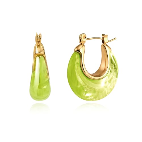 Chunky Hoop Earrings for Women, Lightweight Statement Daily Wear Gifts - color: Light green
