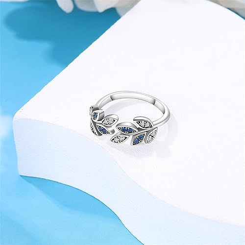 KUNSIR 925 Silver Cubic Zirconia Ring Size 7-9 Wedding Band Sterling Silver Eternity Ring Modern Style - style: Leaf Ring