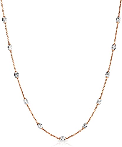 Savlano 18K Gold Plated Over 925 Sterling Silver Station Oval Moon Bead Necklace Chain For Women. Silver, Gold, Rose Gold - Made in Italy Comes With a Gift Box - style: Two Tone Rose Gold