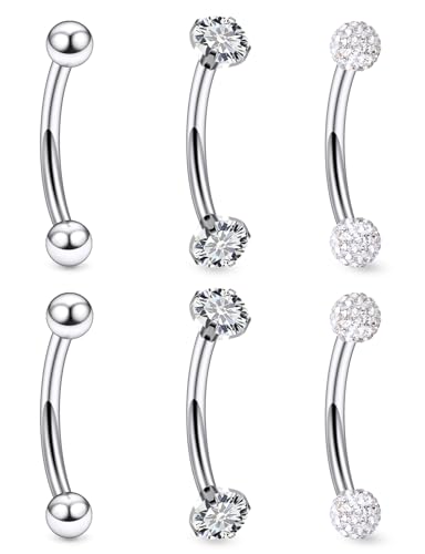 18G 16G 14G Eyebrow Ring Piercing Jewelry Surgical Steel Internal Thread Vertical Labret Lip Ring Rook Daith Earrings Belly Button Ring Piercing Jewelry for Women Men CZ Silver Black Gold - color: Silver, size: 14G, 8mm Length