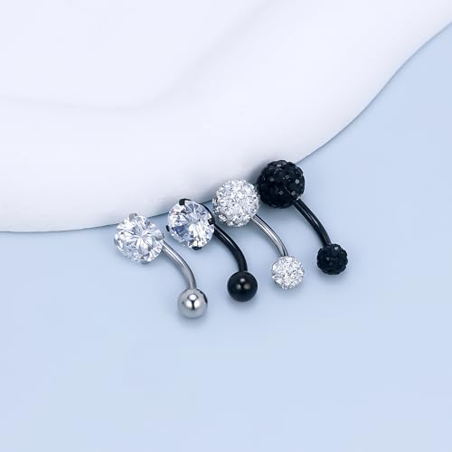 Vsnnsns 14G Belly Button Ring Piercing Jewelry 316L Stainless Surgical Steel Heart CZ Pearl Butterfly Flower Navel Rings Dangle Belly Button Ring Navel Piercing Jewelry for Women Men Hypoallergenic - color: Silver&Black