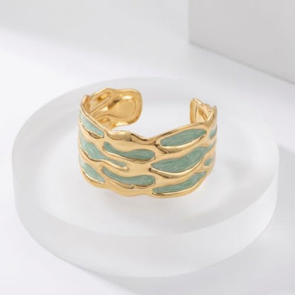 18K Gold Plated White Enamel Cuff Bracelet for Women - color: blue flower