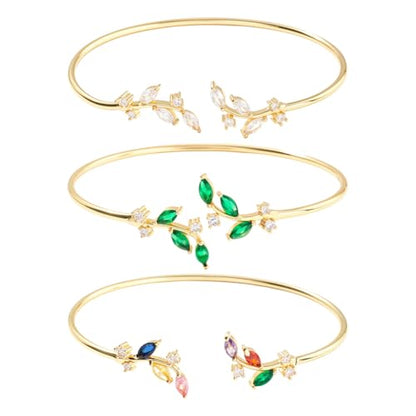 Cuff Bangle Bracelets for Women, Link Chain Bracelets Jewelry Gifts for Women - style: Gold Leaf