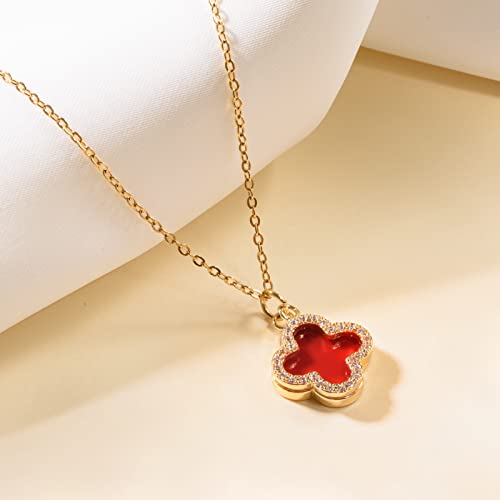 Clover Necklace For Women 18k Gold Plated Silver Lucky Four Leaf Clover Pendent Necklaces Trendy Dainty Jewelry Gifts for Women - color: Gold-Red