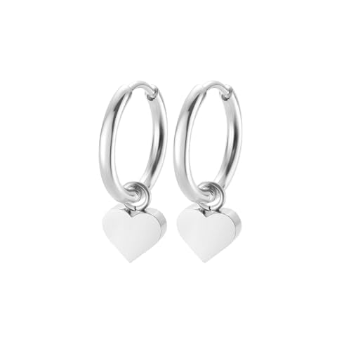 Women's Huggie Hoop Earrings with Small Cute Charm - style: Silver Heart
