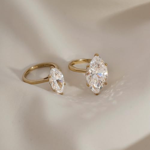 DIAMONBLISS Marilyn Monroe 10-Carat Big Solitaire Ring For Women | 14K Gold Plated 925 Sterling Silver Glamorous Cocktail Ring | 100 Facet Cubic Zirconia CZ Simulated Diamond - style: Marquise 10 Carats