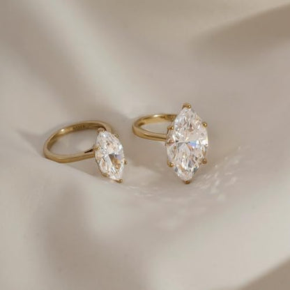 DIAMONBLISS Marilyn Monroe 10-Carat Big Solitaire Ring For Women | 14K Gold Plated 925 Sterling Silver Glamorous Cocktail Ring | 100 Facet Cubic Zirconia CZ Simulated Diamond - style: Marquise 10 Carats