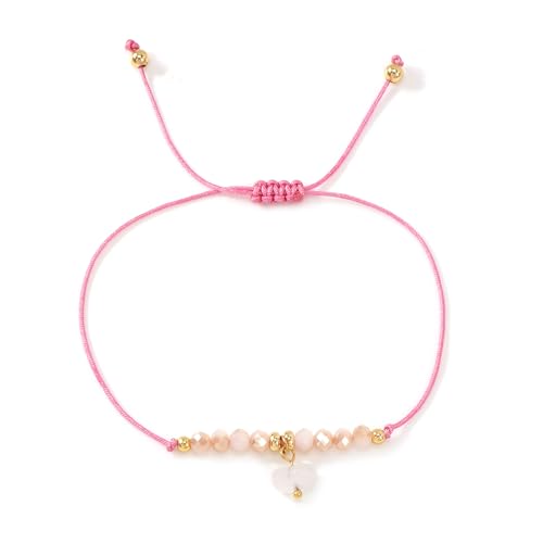 Boho Glass Seed Beaded Bracelets For Women, Handmade Romantic Gold Plated charm String Braided Rope Adjustable Jewelry, Summer Beach Daily Party Friendship Gift - color: Rose Quartz