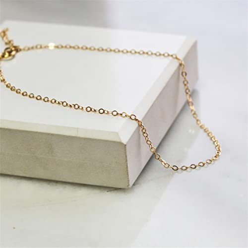 NONAMOIS Ankle Bracelets for Women Dainty 18K Gold Plated Anklet Waterproof Round Beaded Paperclip Herringbone Pearl Chain Anklets Waterproof Beach Foot Jewelry - color: O Chain-Gold