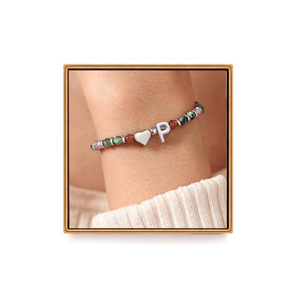 Heart Initial Bracelets for Teen Girls, Teen Girl Gifts Trendy Stuff, Christmas Stocking Stuffers for Kids, Unique Gifts for Teenage Girls on Birthday Graduation - style: P