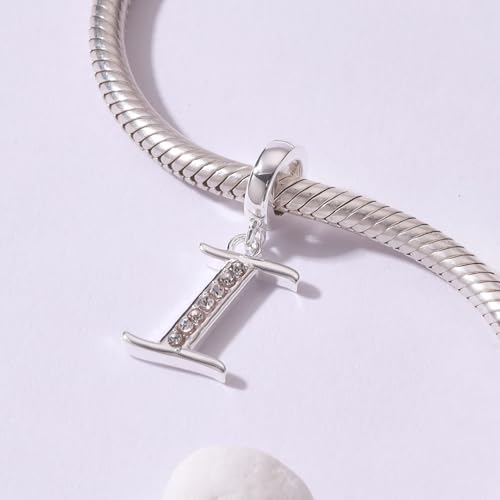 925 Sterling Silver Initial Charm fits Pandora, Gift for Mom Wife | Christmas,Birthday,Mother's Day, Anniversary, Valentine's Day - color: Letter I