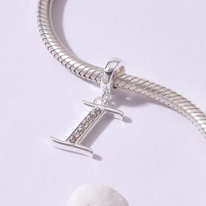 925 Sterling Silver Initial Charm fits Pandora, Gift for Mom Wife | Christmas,Birthday,Mother's Day, Anniversary, Valentine's Day - color: Letter I