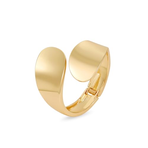 Bangle Bracelets for Women | 14K Gold Plated Trendy Wide Bracelets | Hinged Arm Cuff Bangles Chunky Bracelet for Women - color: Style P-Gold Plated Bangles