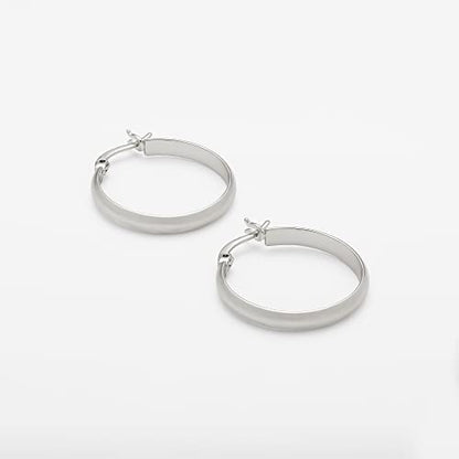 Amazon Essentials 14K Gold or Sterling Silver Plated Polished Dome Hoop - color: Silver, size: 25 mm