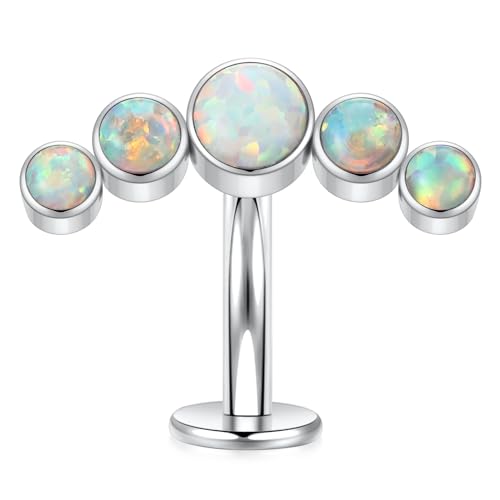 G23 Titanium Belly Jewelry 14G Flat Bottom Floating Belly Button Rings Curved Belly Barbell Navel Ring Belly Piercing 8/10/12/14mm Navel Rings Belly Piercings Jewelry for Women - color: Style5:Silver,5 Round White Opal