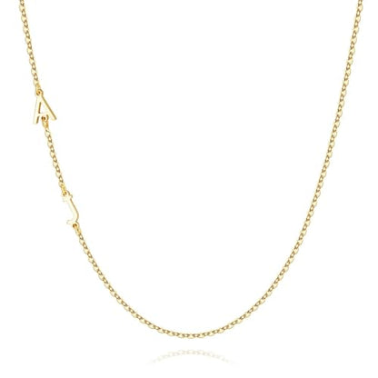 M MOOHAM Sideways Two Initial Necklaces for Women Girls Birthday Gifts | Dainty 14K Gold-Plated, Custom Initial Necklace, Letter Necklace Jewelry, Birthday Gifts for Women Wife Mom Sister Friends - color: initial A & initial J
